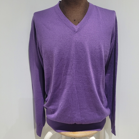 Point Zero Other - Point Zero Men's Vintage Purple V-Neck Merino Wool Sweater Large Preppy NEW